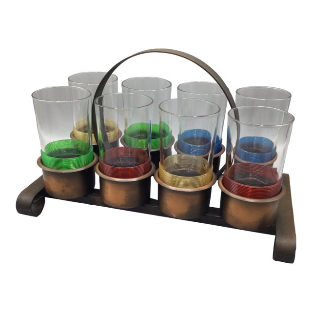 Federal Highball Glasses and Caddy-Set of 9 For Sale