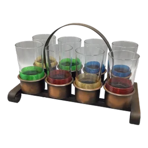 Mid-Century Federal Highball Glasses and Caddy-Set of 9