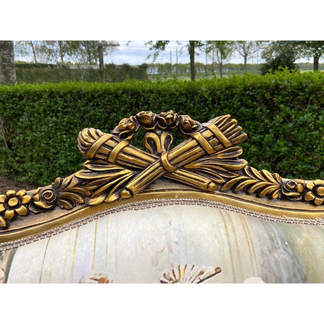 1970s French Louis XVI Tan Velvet Gilt Beech Settee For Sale - Image 4 of 17