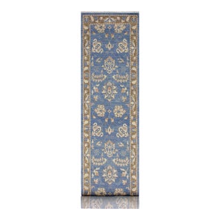 Shabby Chic Ziegler Blue/Brown Wool Runner Rug- 2'7'' X 12'2'' For Sale