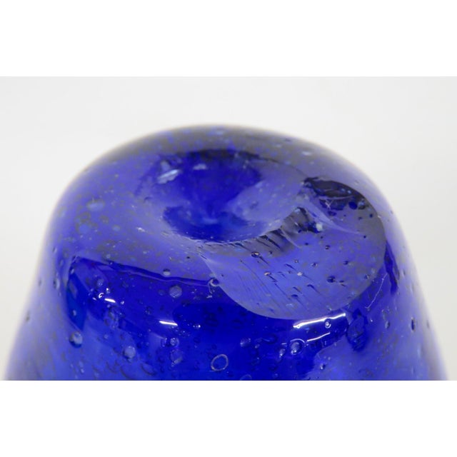 Mid 20th Century Hand Blown Art Glass Mini Pitcher Small Creamer Cobalt Blue Swirl Pattern For Sale - Image 10 of 15