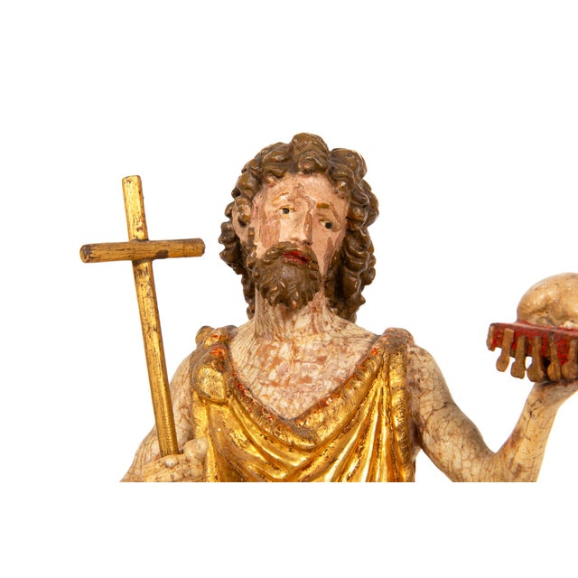Late 19th Century German or Austrian Polychromed Statue Sculpture of Saint John the Baptist For Sale - Image 5 of 18