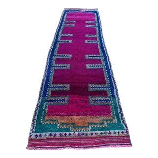 1930s Vintage Kurdish Tribal Herki Purple Runner Rug For Sale