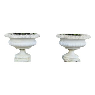 Large Weathered Cast Stone Garden Planters, 1930s, Set of 2 For Sale