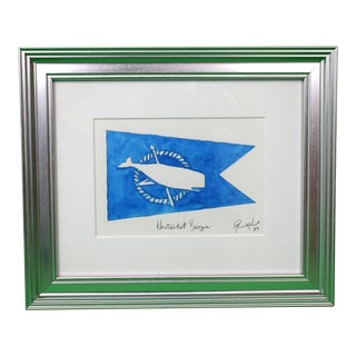 Nantucket Whale Burgee Watercolor Painting 2023, Framed For Sale