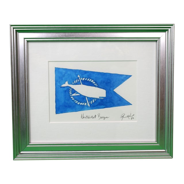 Nantucket Whale Burgee Watercolor Painting 2023, Framed For Sale