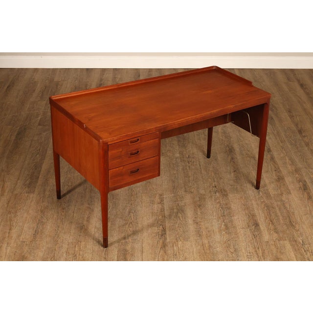 High Quality Vintage Teak Executive Desk with Dovetailed Drawers and Interior File Holder, Reverse with Open Display Shelf...