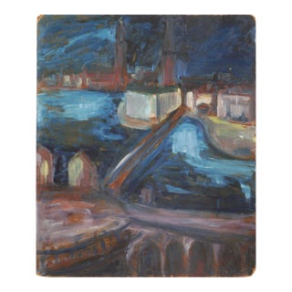Mid Century Abstract Expressionist Cityscape For Sale