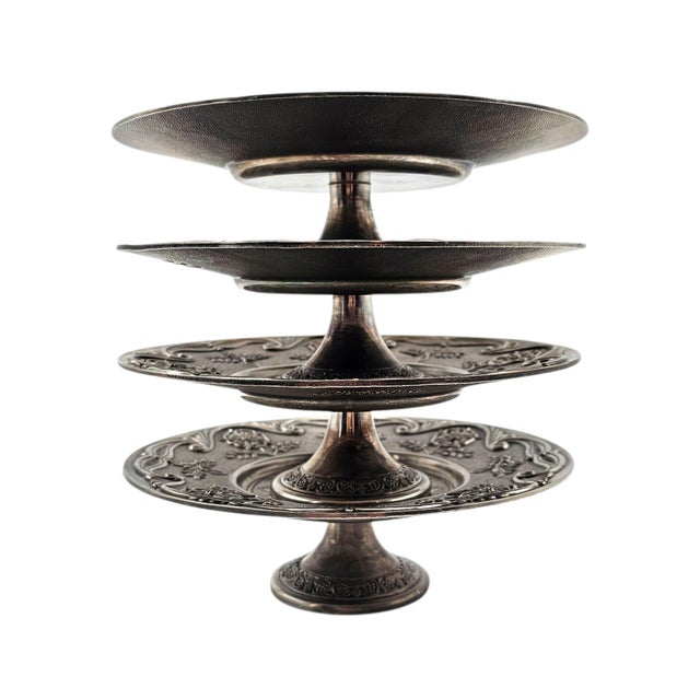 1930s English Silver-Plated Tudor Rose Pedestal Display Stands — Registered Design 7" - Set of Four For Sale - Image 17 of 18
