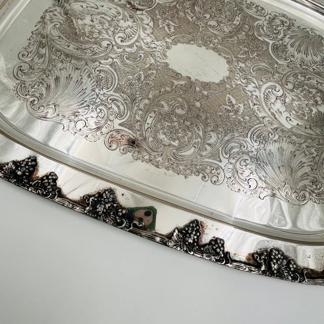 Vintage XL Silverplated Tray Grape, Vine and Scallop Shell Details For Sale - Image 13 of 16