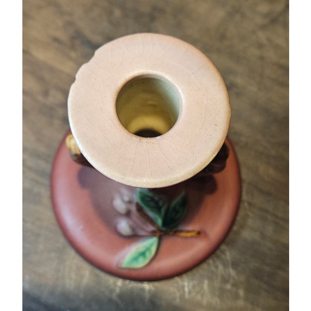 Ceramic 1940s Roseville Snowberry Candle Holder For Sale - Image 7 of 8