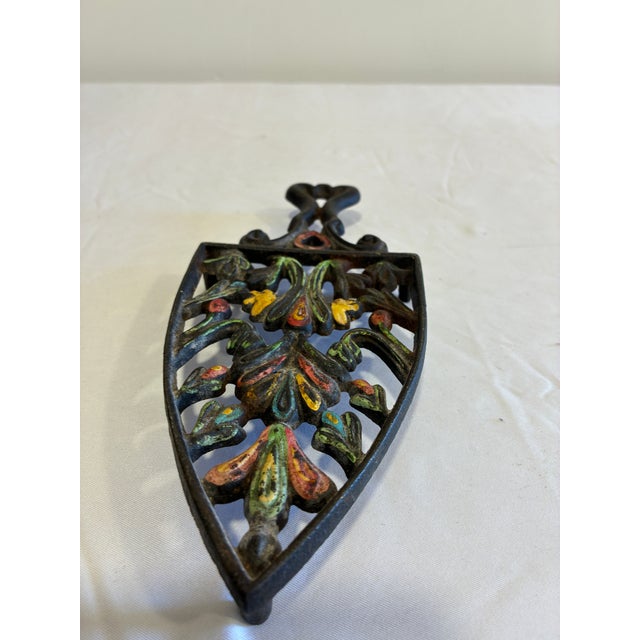 Vintage Wilton Hand Painted Cast Iron Floral Wall Trivet For Sale - Image 4 of 8