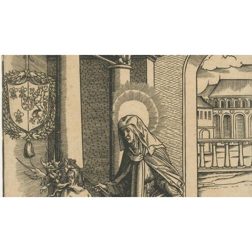 Paper Circle of Hans Burgkmair the Elder, Saint Radegonde Exorcising a Demon, 1516, Woodcut For Sale - Image 7 of 9