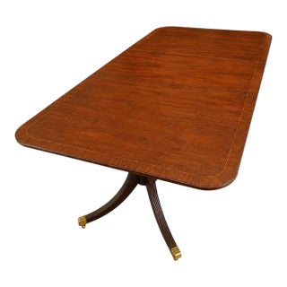 Mid 20th Century Baker Furniture Georgian-Style Inlaid Mahogany Double Pedestal Extension Dining Table With Leaf For Sale