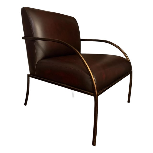 Global Views Swoop Chair in Lava Brindisi Leather & Bronze Iron For Sale