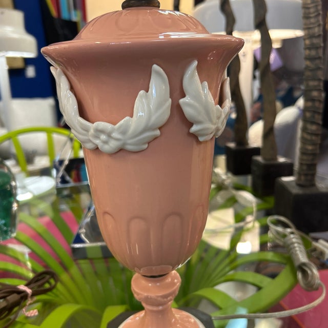 Lenox Antique Lenox Pink and White Porcelain Ceramic Table Lamp Signed For Sale - Image 4 of 8