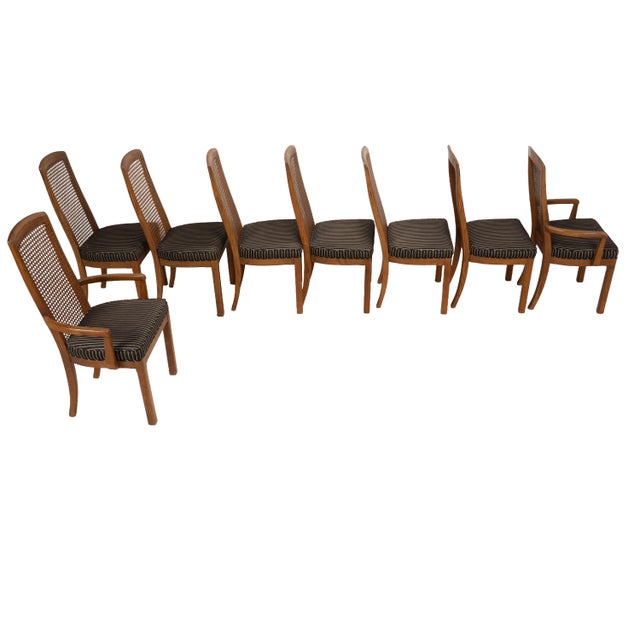 Brown 1970s Drexel Heritage Mid Century Cane Back Oak Dining Chairs - Set of 8 For Sale - Image 8 of 18