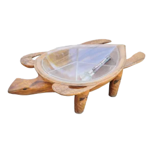 Huge One of a Kind Turtle Form Carved Wood Kava Bowl With Liners From Fiji