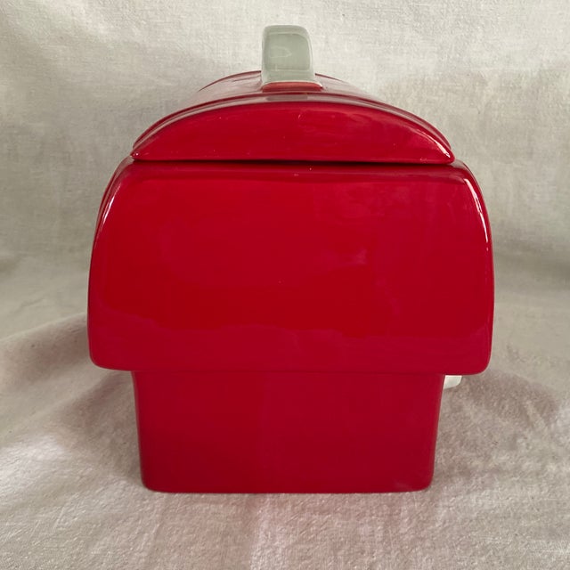 Traditional Red and White Snap-on Tools Ceramic Cookie Jar For Sale - Image 3 of 10