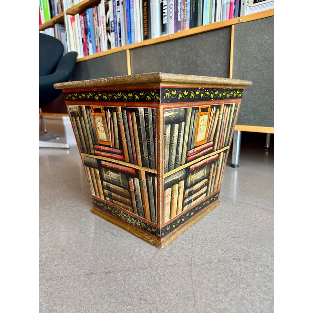 Vintage 1950s Trompe L’Oeil Painted Wood Book Motif Cachepot Planter Basket Fornasetti Style For Sale - Image 15 of 16