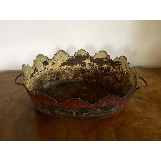 Brick Red 1790 - 1800 French Empire Paint Decorated Tole Monteith Planter Cachepot For Sale - Image 8 of 11