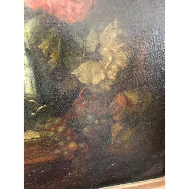 Wood Bouquet of Carnations and Fruit Still Life, 19th Century For Sale - Image 7 of 14