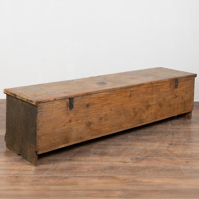 Long Narrow Hand Painted Pine Trunk Bench, Dated 1889 For Sale - Image 16 of 16