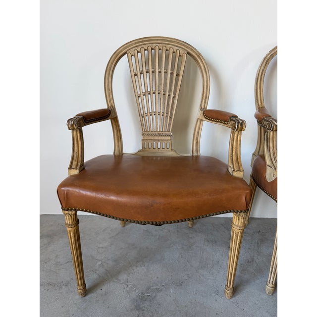 Hollywood Regency Hollywood Regency Maison Jansen Louis XVI Style Balloon Back Arm Chairs - A Pair For Sale - Image 3 of 12