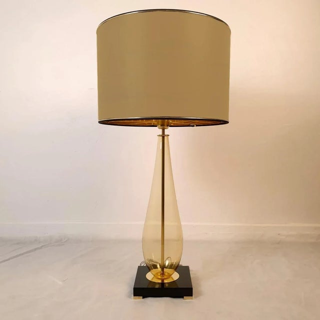 1990s Pair of 1990s Amber, Mid Century Modern Murano Glass Lamps For Sale - Image 5 of 12