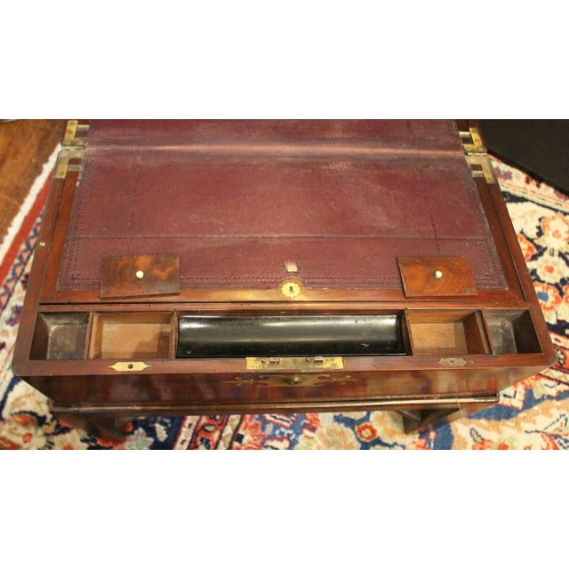 Early-Mid 19th Century English Large Campaign Lap Desk on Side Table Stand For Sale - Image 9 of 12