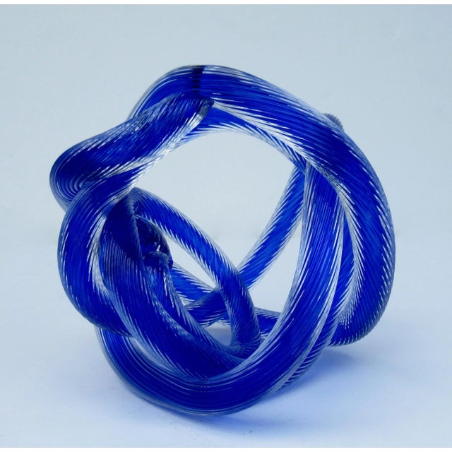 Blue Mid Century C.1970's Italian Lucio Zanetti Large Hand-Blown Murano Knotted, Decorative Accent Piece For Sale - Image 8 of 13