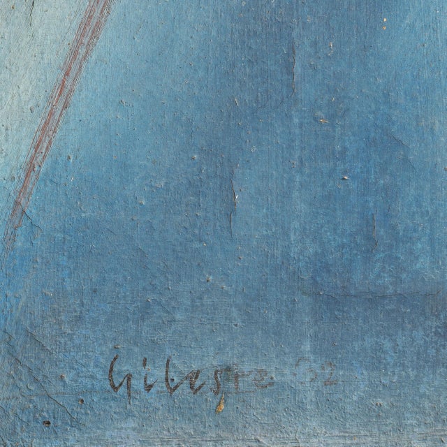 1960s 1960s France Blue Composition Painting For Sale - Image 5 of 15