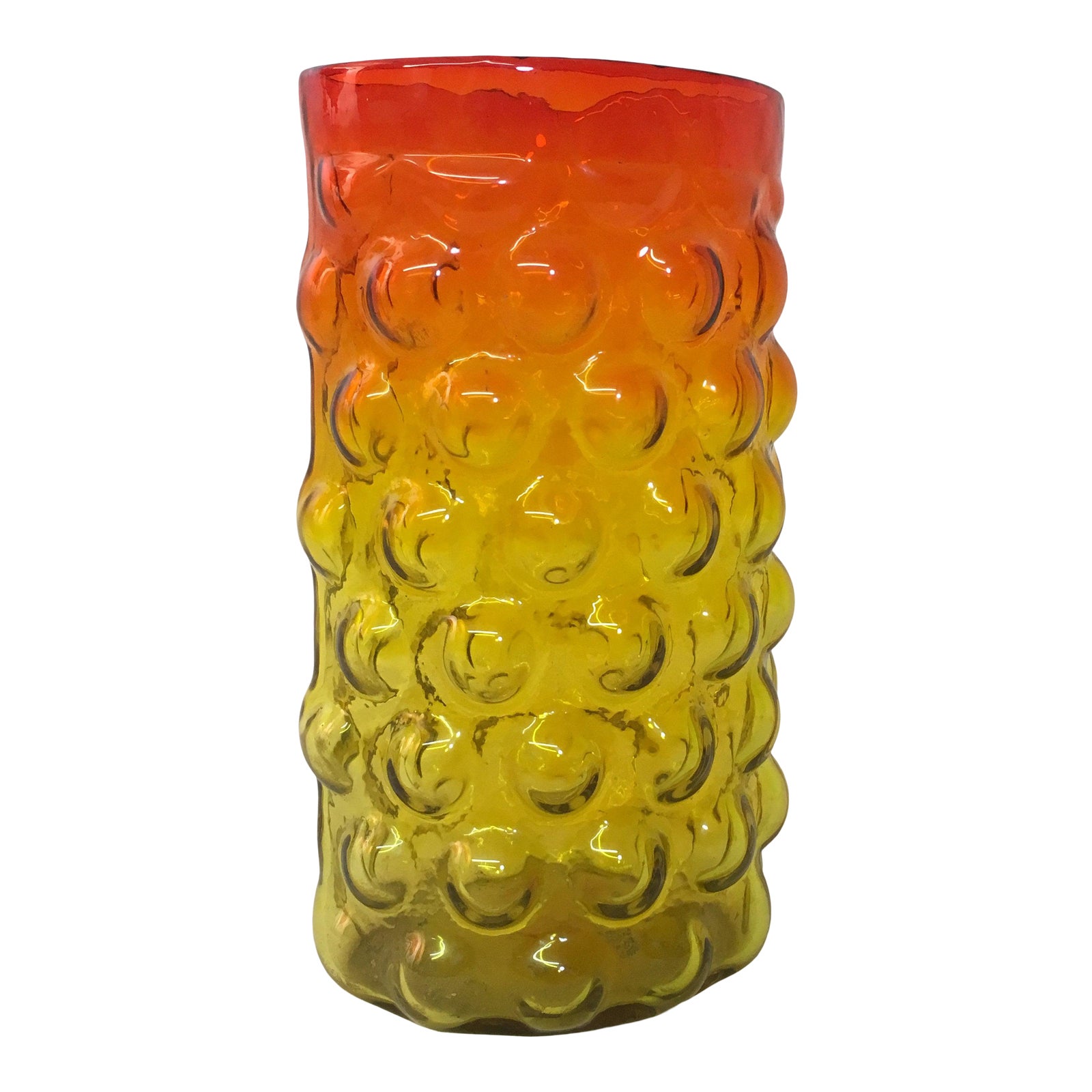 Modern Blenko Vineyard Amberina Hobnail Glass Vase Chairish