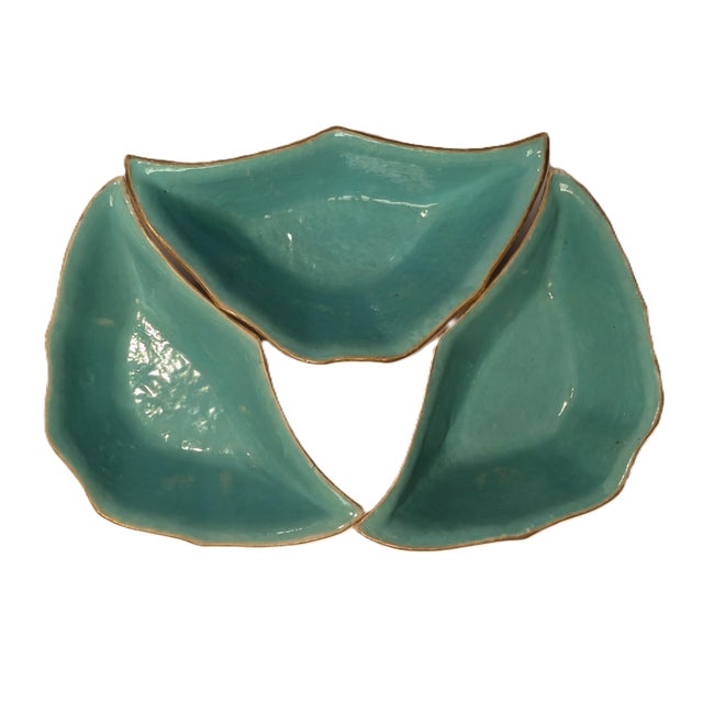 Blue Set of 3 Antique Chinese Lotus Pattern Bat-Shaped Porcelain Dish For Sale - Image 8 of 9