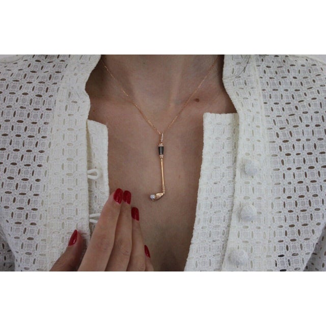 Rose Diamond Black Grey Mother of Pearl Golf Club Birdie Jewelry 18 Karat Rose Gold For Sale - Image 8 of 10