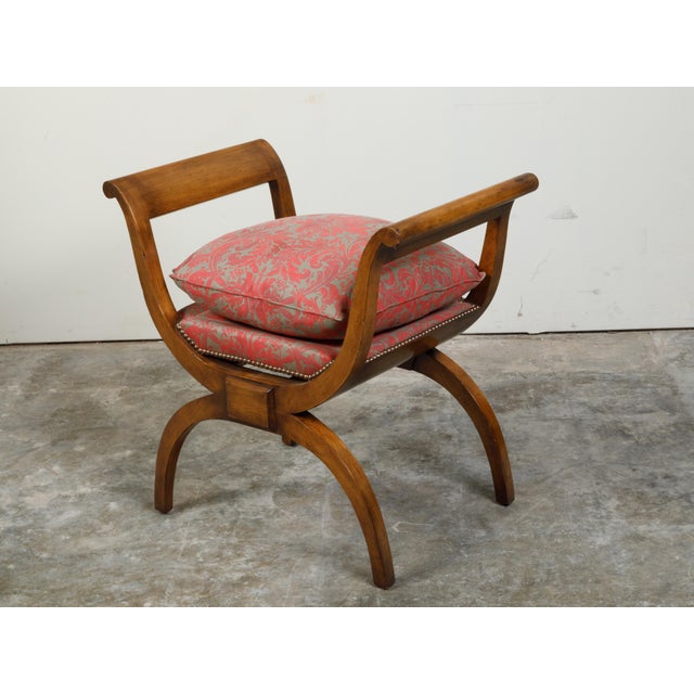 19th Century Biedermeier 19th Century X-Form Stool with Out-Scrolling Arms and Cushion For Sale - Image 5 of 11