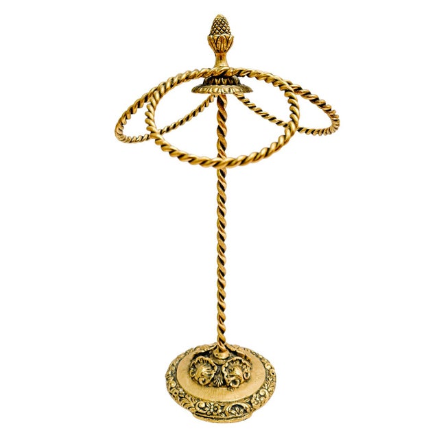 Spruce up your countertops with this gorgeous vintage gold gilt metal hand towel holder featuring three rings, an adorable...