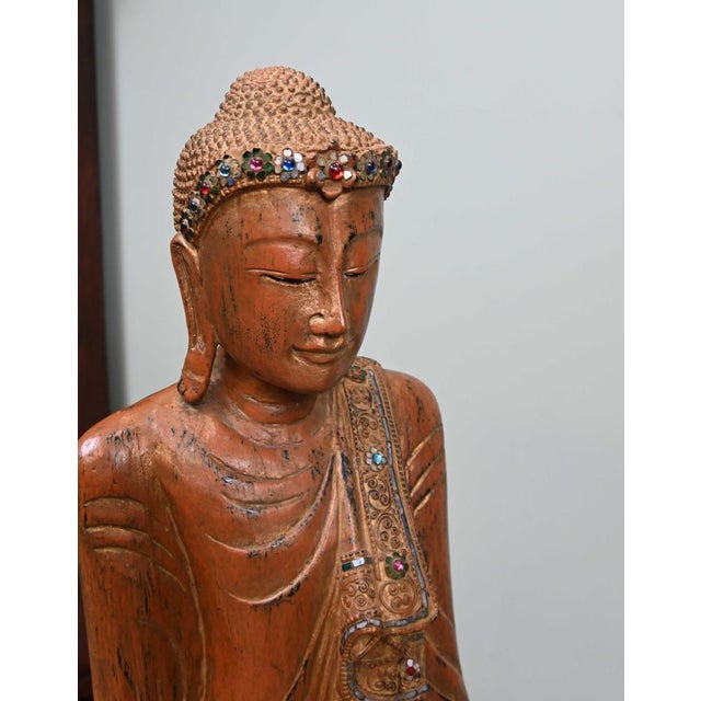 Gold Carved Thai Buddha Statue, 1930s For Sale - Image 8 of 15