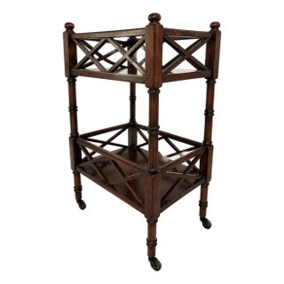 Traditional Two-Tier Plantation Cherry Side Table With Casters & Fretwork Detail For Sale