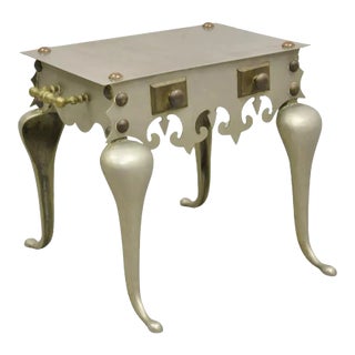 Antique Victorian Brass and Steel Metal Footman Fireplace Trivet Low Side Table For Sale
