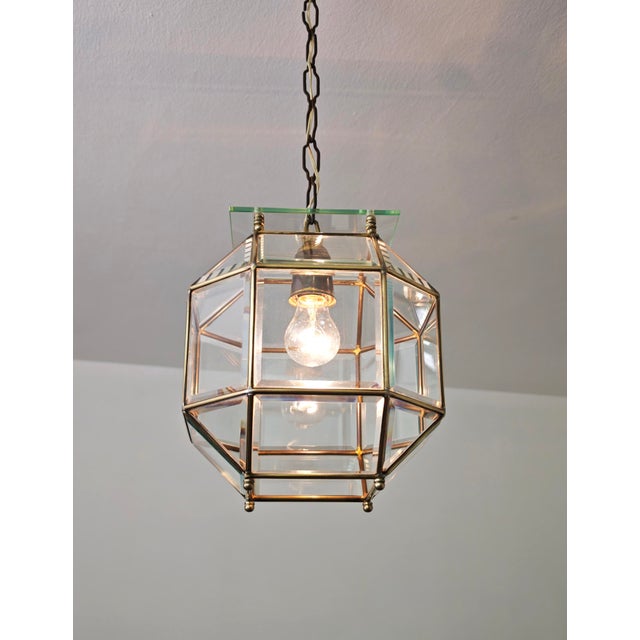 Mid-Century Modern Octagonal Pendant Lamp in Cut Glass and Brass, Italy, 1950s For Sale - Image 6 of 18