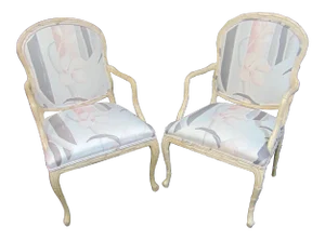 Century French Style Faux Bois Carved Cream Chairs - a Pair