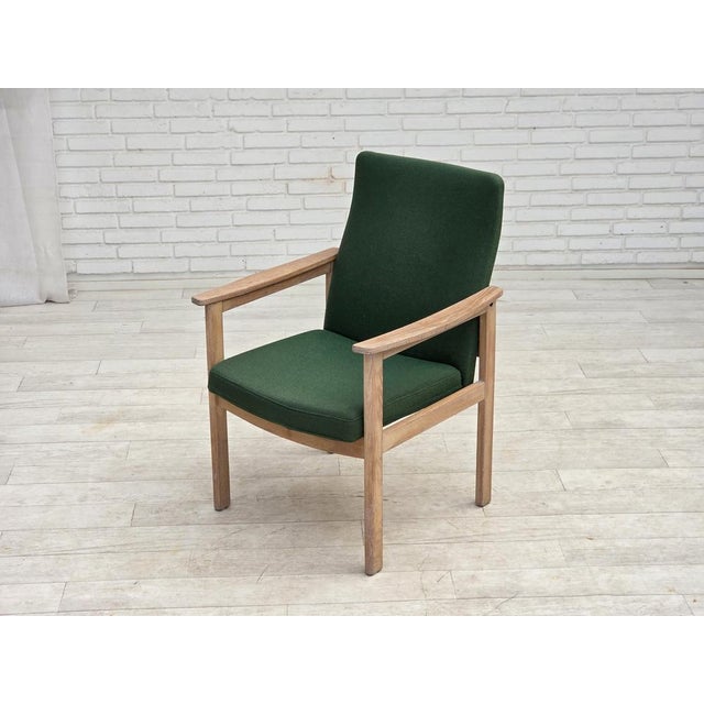 Green Danish Armchair in Green Furniture Wool and Oak Wood from Høng Stolefabrik, 1980s For Sale - Image 8 of 17