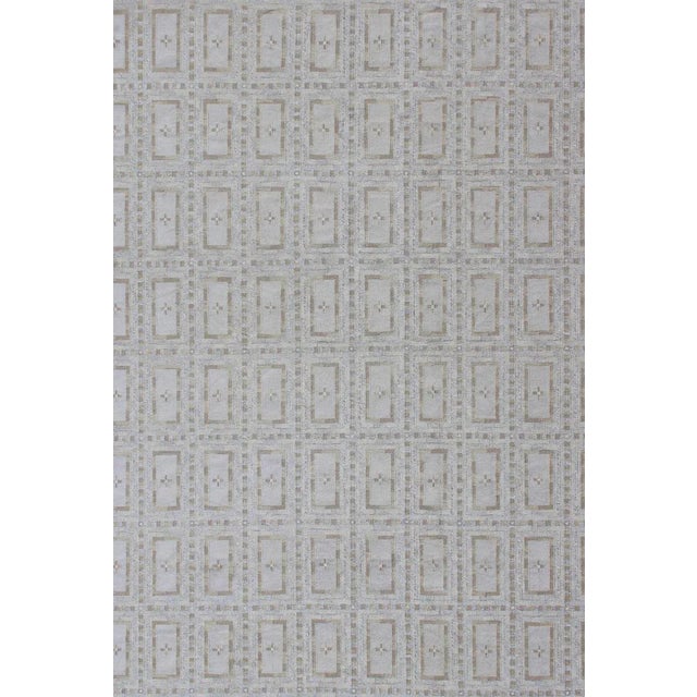 Cream, silver, tan, taupe, and ivory geometric all-over design Scandinavian flat-weave rug. Keivan Woven Arts / rug...