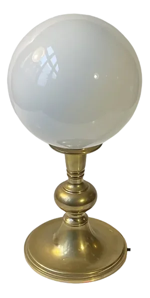 Scandinavian Brass Table Lamp with White Spherical Opaline Glass Shade