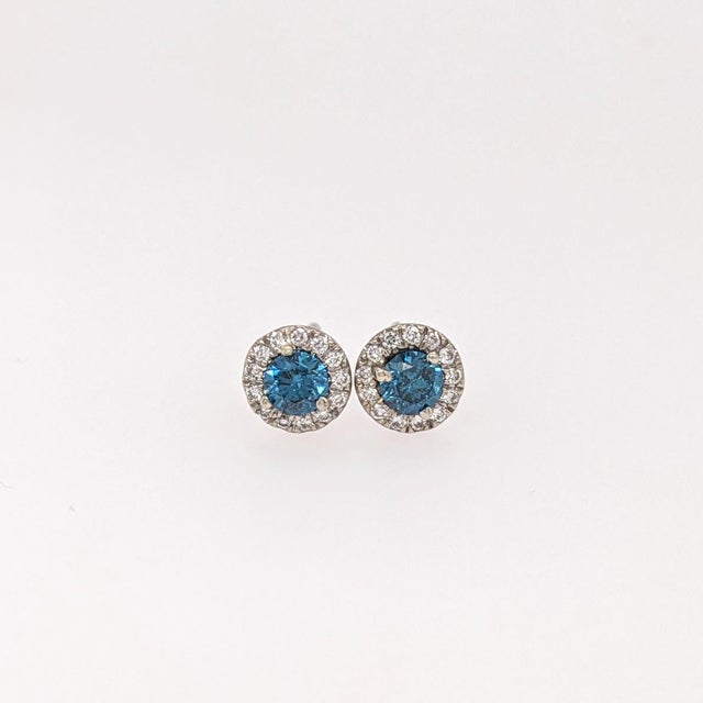 Metal Blue Diamond Stud Earrings With Natural Diamonds in Solid 14k Gold: Round 3.5mm, Pair For Sale - Image 7 of 7