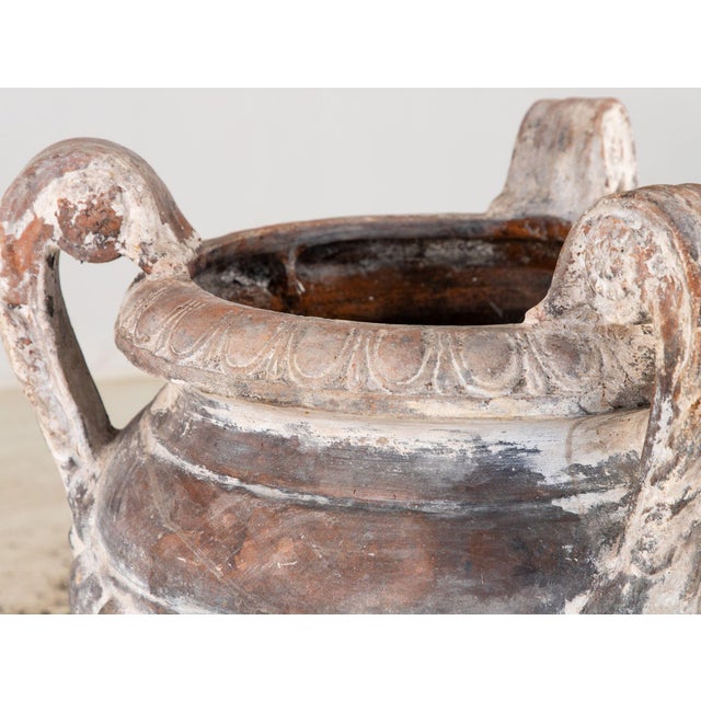 Whitewashed Terracotta Urn With Three Handles, Italy Mid 20th C. For Sale - Image 11 of 12