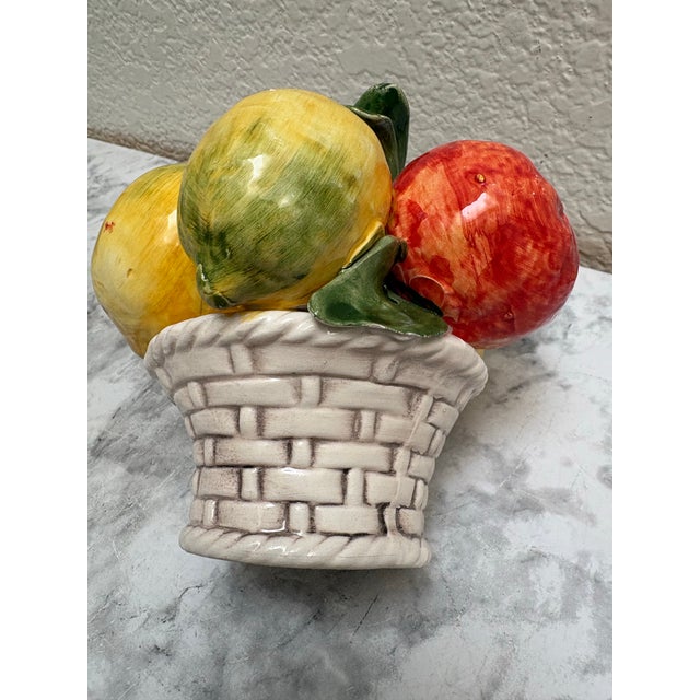 Farmhouse Vintage Italian Pottery Ceramic Fruit Basket Candleholder. For Sale - Image 3 of 9