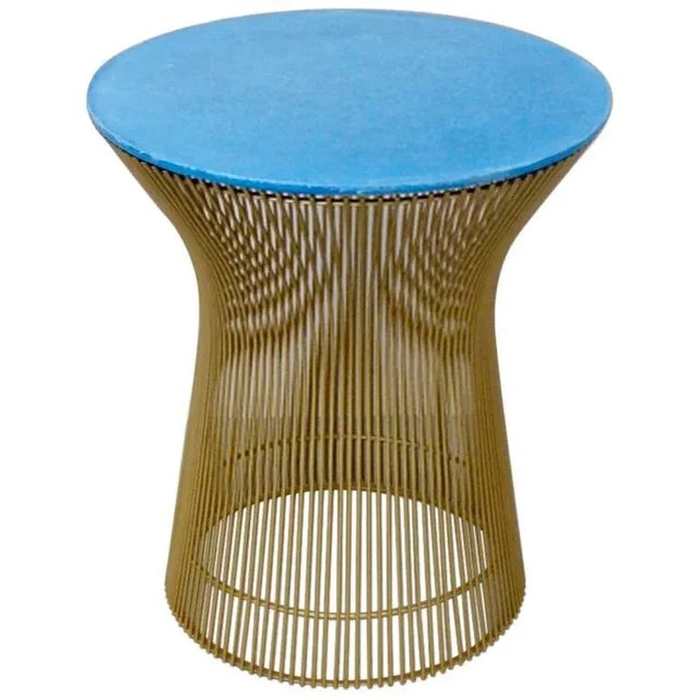 Warren Planter for Knoll Gold Finished Wire Base with Blue Cement Top For Sale - Image 9 of 9