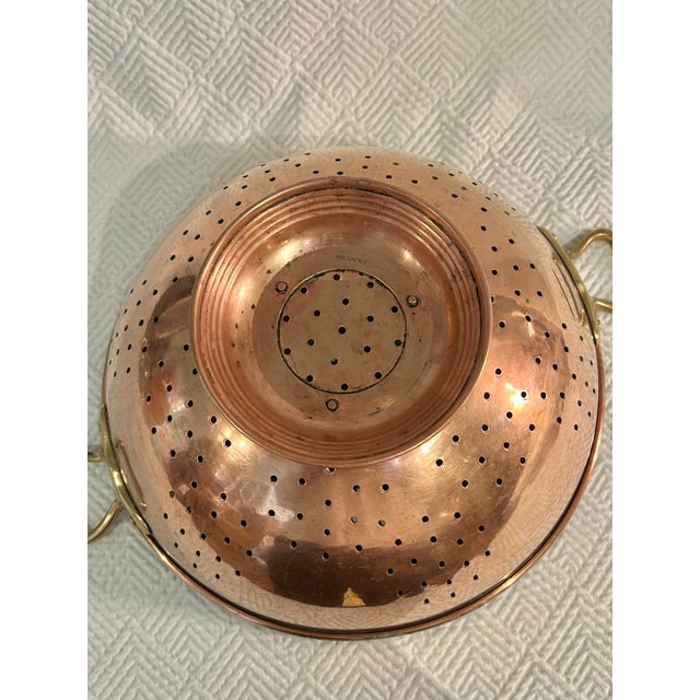 Copper Vintage 1940’s-1960’s Copper Colander by Waldow Brooklyn With Brass Handles | American Handcrafted Kitchenware For Sale - Image 8 of 12